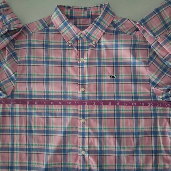 Vineyard Vines Button Shirt Mens Large Blue Pink Plaid Performance Classic Logo - Picture 2 of 10